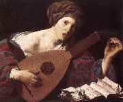 TERBRUGGHEN, Hendrick Woman Playing the Lute dsru oil on canvas